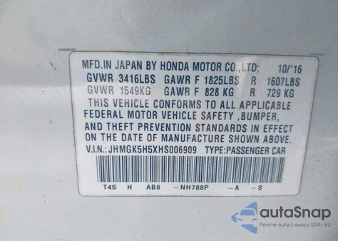 2017 Honda Fit Lx from USA, damaged, VIN JHMGK5H5XHS006909